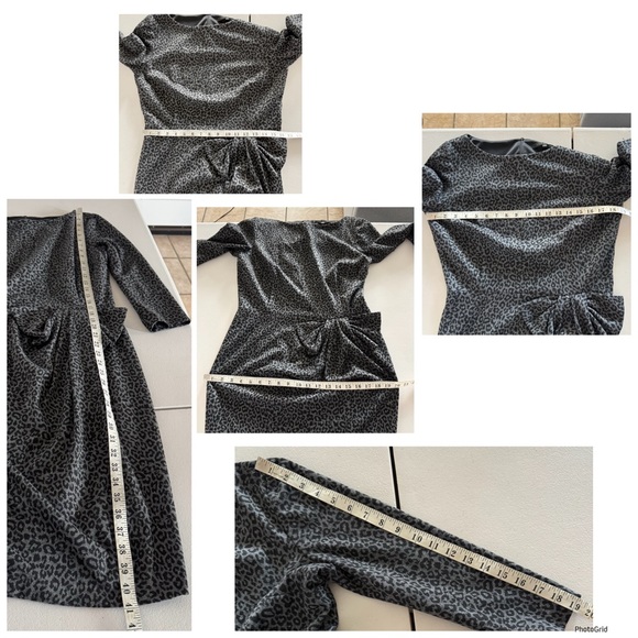 David Meister Gray and black 3/4 sleeve leopard print dress 12 - Picture 10 of 12